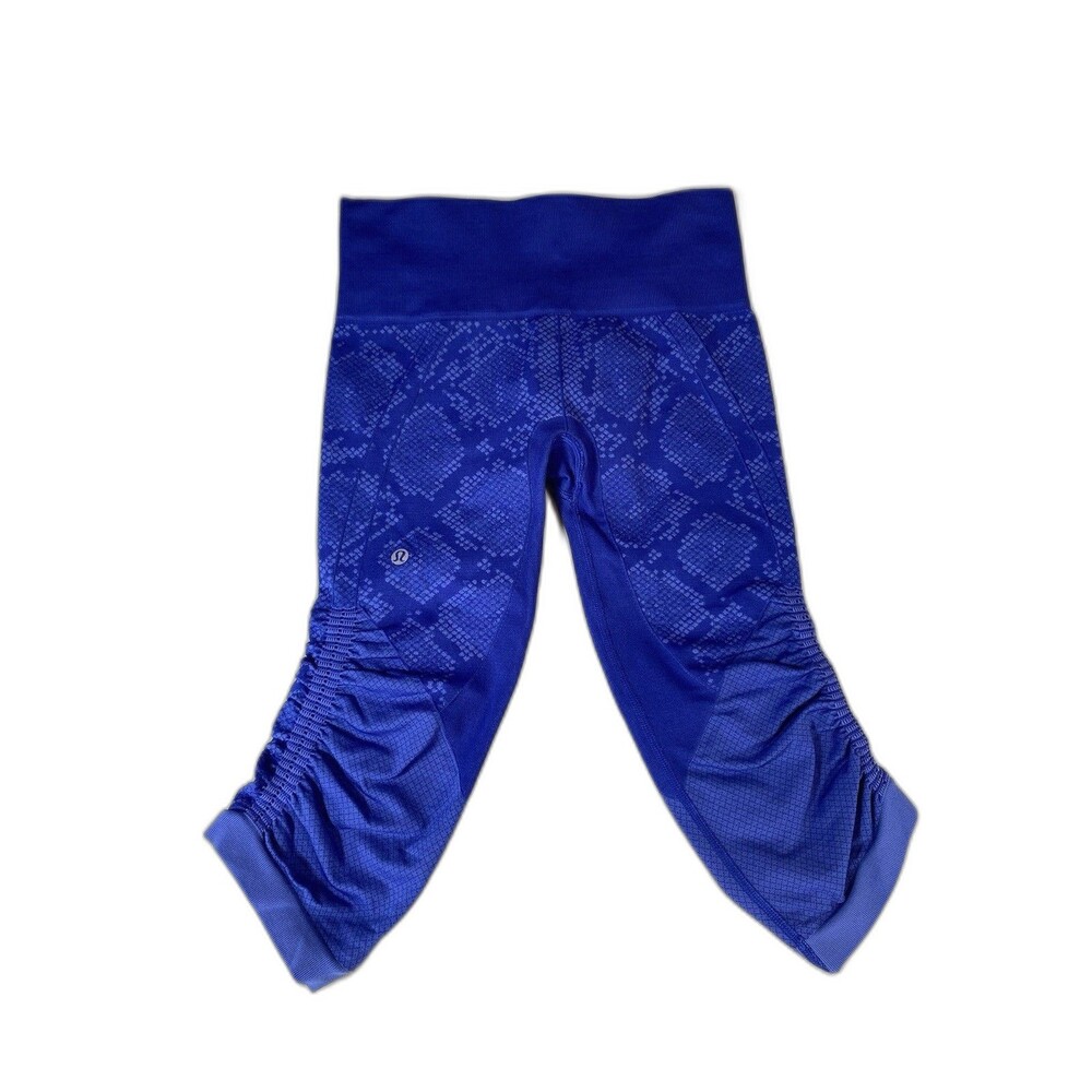 Lululemon Womens Yoga Pants In The Flow Crop II Blue 4 Heathered Sapphire Python